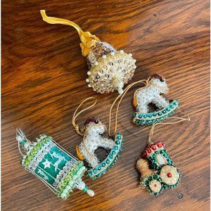 Vintage Sequin Christmas Ornaments Set of 5